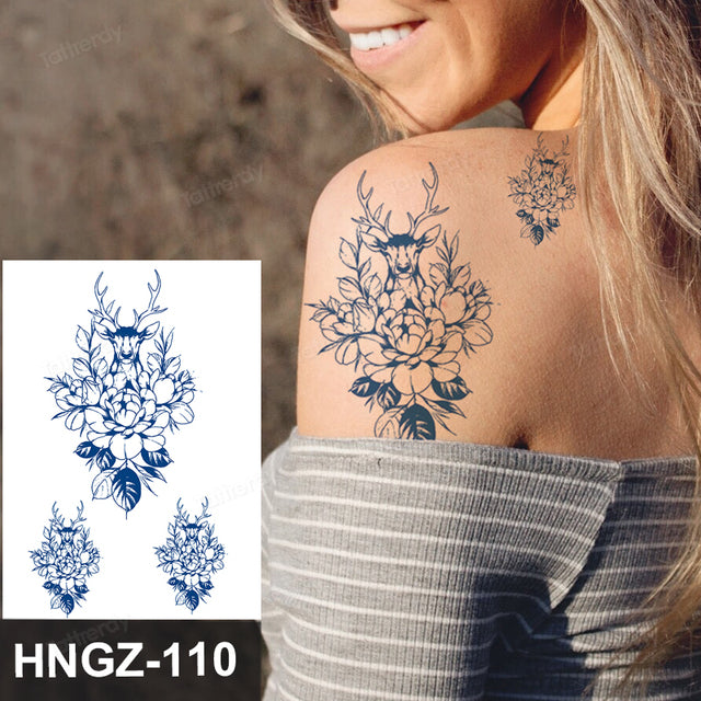 Butterfly Flower Lotus Semi-Permanent Temporary Tattoo - Image 29