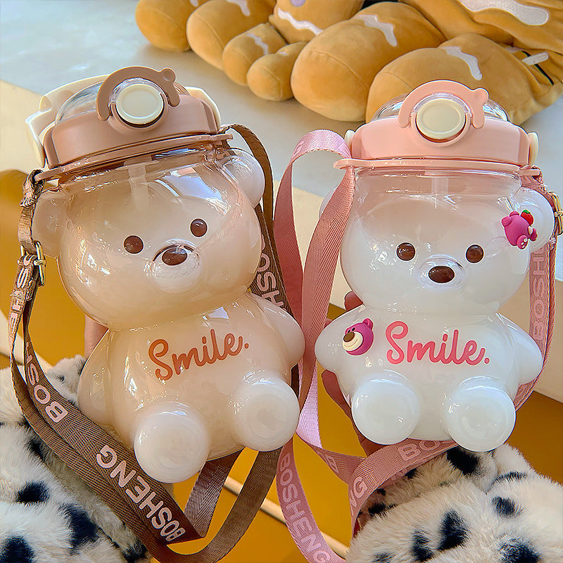 Cute Bear Built-in Straw Water Bottle - Image 0