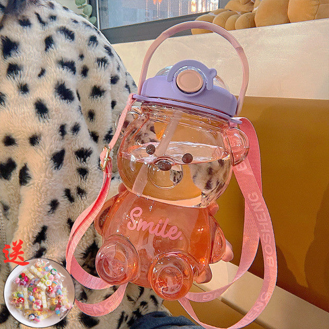 Cute Bear Built-in Straw Water Bottle - Image 7