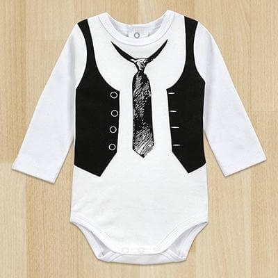 One-Pieces Baby Boy Gentleman Romper White Long Sleeve Baby bodysuit - Image 5