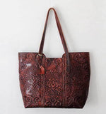 Handmade Vintage Genuine Leather Flower Pattern Women Bag - MaviGadget