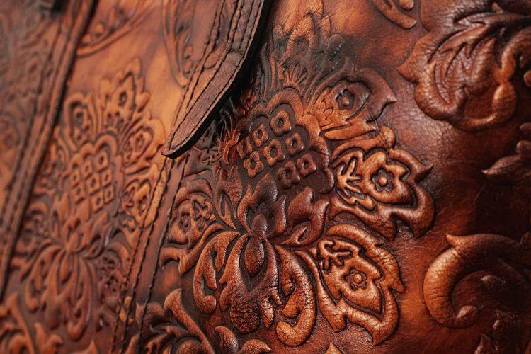 Handmade Vintage Genuine Leather Flower Pattern Women Bag - Image 4
