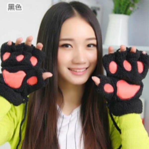 Ladies Winter Fingerless Bear Paw Gloves - Image 4