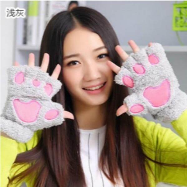 Ladies Winter Fingerless Bear Paw Gloves - Image 2