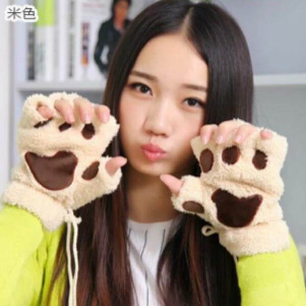 Ladies Winter Fingerless Bear Paw Gloves - Image 1