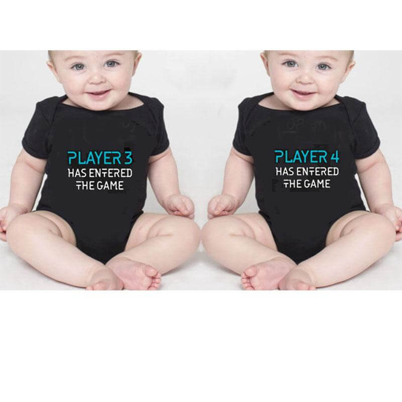 Twins Player 3 and Player 4 Has Entered The Game Set Twins Baby Bodysuits