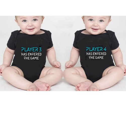 Twins Player 3 and Player 4 Has Entered The Game Set Twins Baby Bodysuits - Image 0