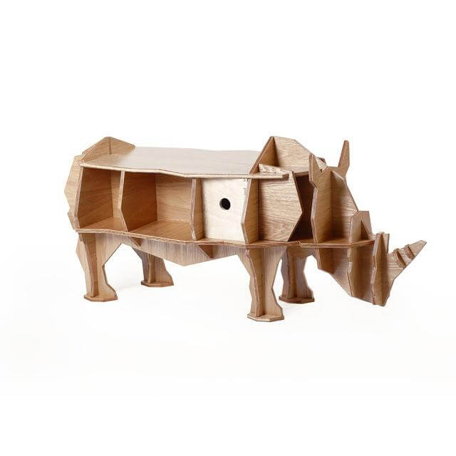 3D self-build puzzle rhino coffee table with organizer