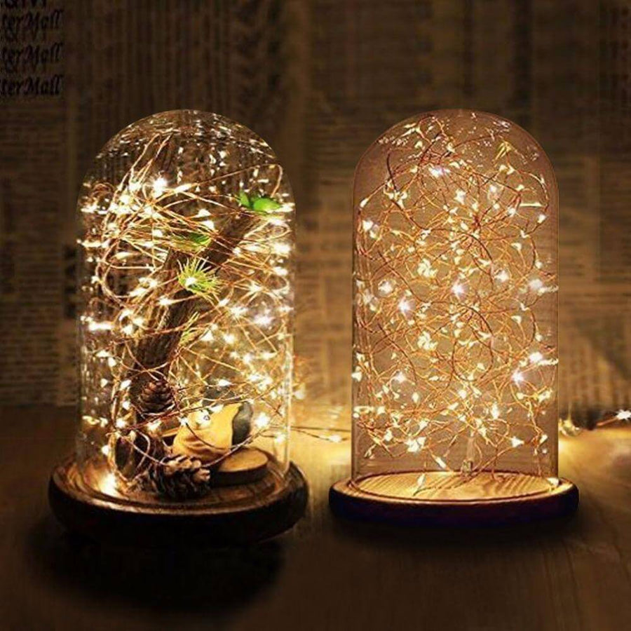 Christmas Cylinder Glass Dome Display with Wooden Base - Image 0