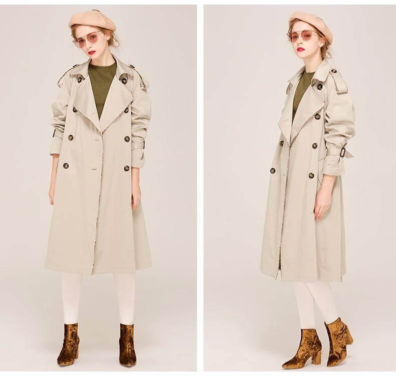 Autumn Fashion Modern Turn Down Collar Double Casual Long Trench - Image 3