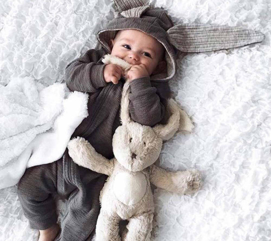 Warm Bunny Ear Rompers Winter Infant Rabbit Style Jumpsuit - Image 0