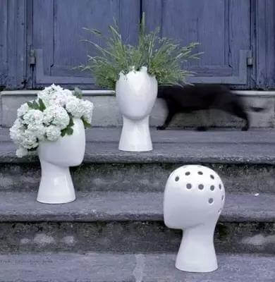 Creative Human Head White Black Decorative Ceramic Vase - Image 2