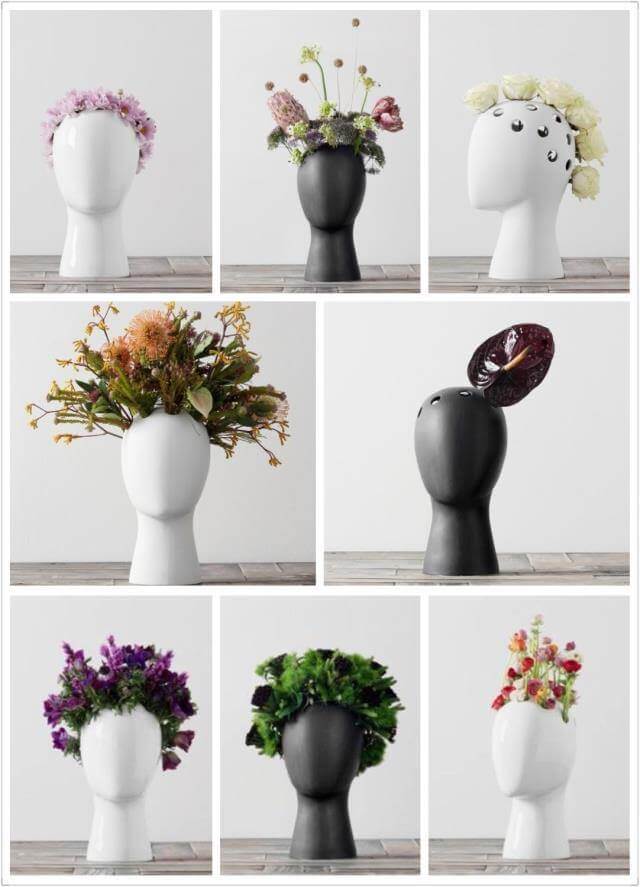 Creative Human Head White Black Decorative Ceramic Vase - Image 3