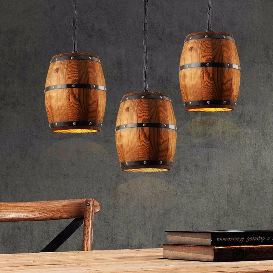 Stylish Designer's Wooden Barrel Art Pendant Lights Lamps - Image 1