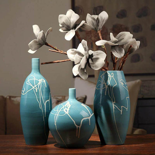 Creative Design Modern White Cream Blue Ceramic Vase - Image 0