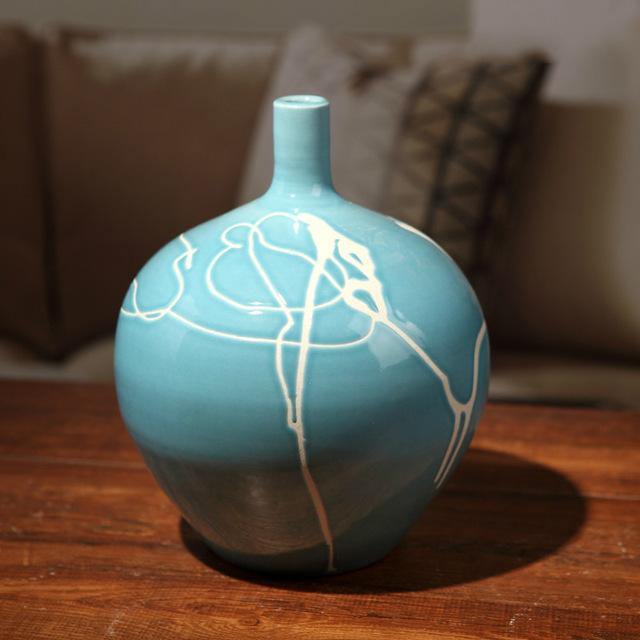 Creative Design Modern White Cream Blue Ceramic Vase - Image 6