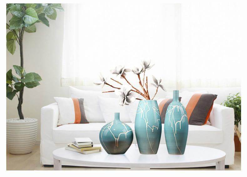 Creative Design Modern White Cream Blue Ceramic Vase - Image 2