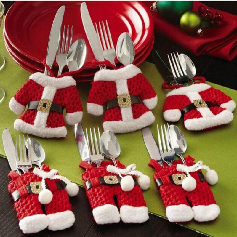 6 Pcs Christmas Xmas New Year Santa Silverware Holders - Image 0