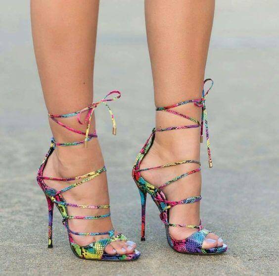 Colorized Snakeskin Cross Strappy Women Shoes - Image 1