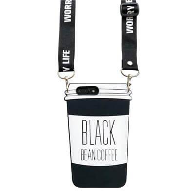 3D Silicon Black Coffee Cup Iphone Case With Strap - Image 2