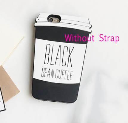 3D Silicon Black Coffee Cup Iphone Case With Strap - MaviGadget