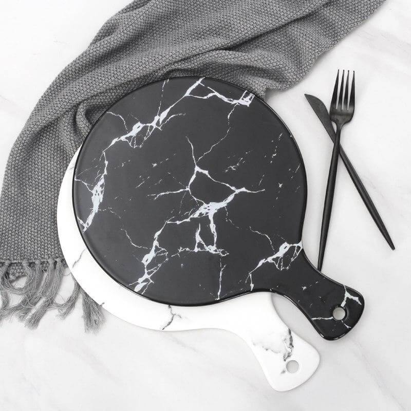 Luxury Ceramic Creative Marble Stripe Large Pizza Plate - MaviGadget