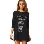 Long Sleeve Coffee Print Long T-shirt - MaviGadget