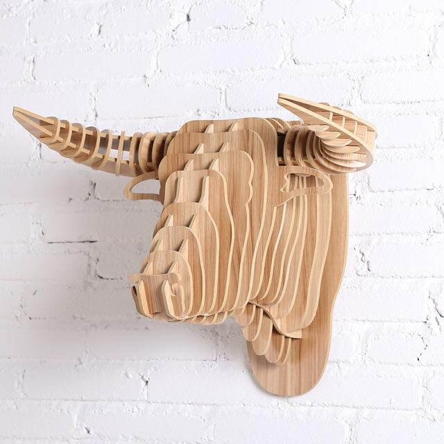 3D Wood Bull Heads Home Decoration