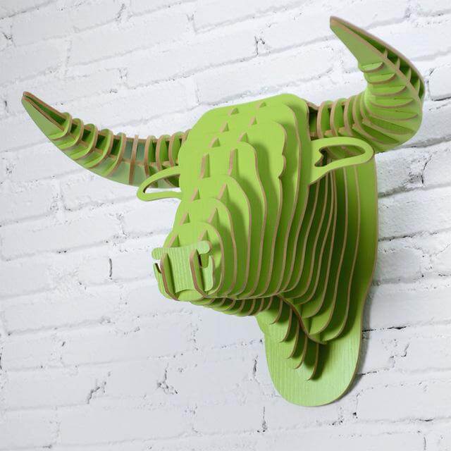 3D Wood Bull Heads Home Decoration