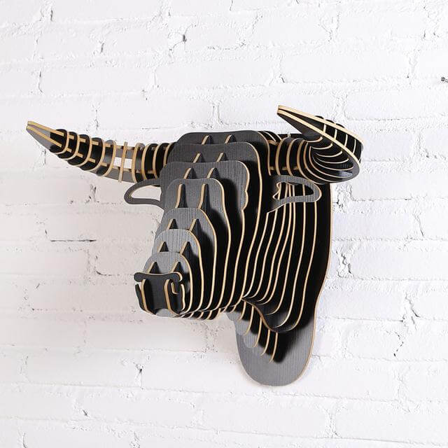 3D Wood Bull Heads Home Decoration