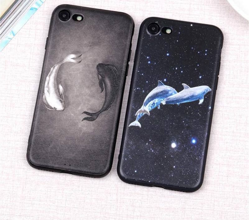 3D Relief Space Dolphin Soft Slim Iphone Case