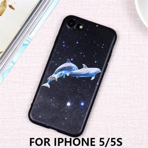 3D Relief Space Dolphin Soft Slim Iphone Case