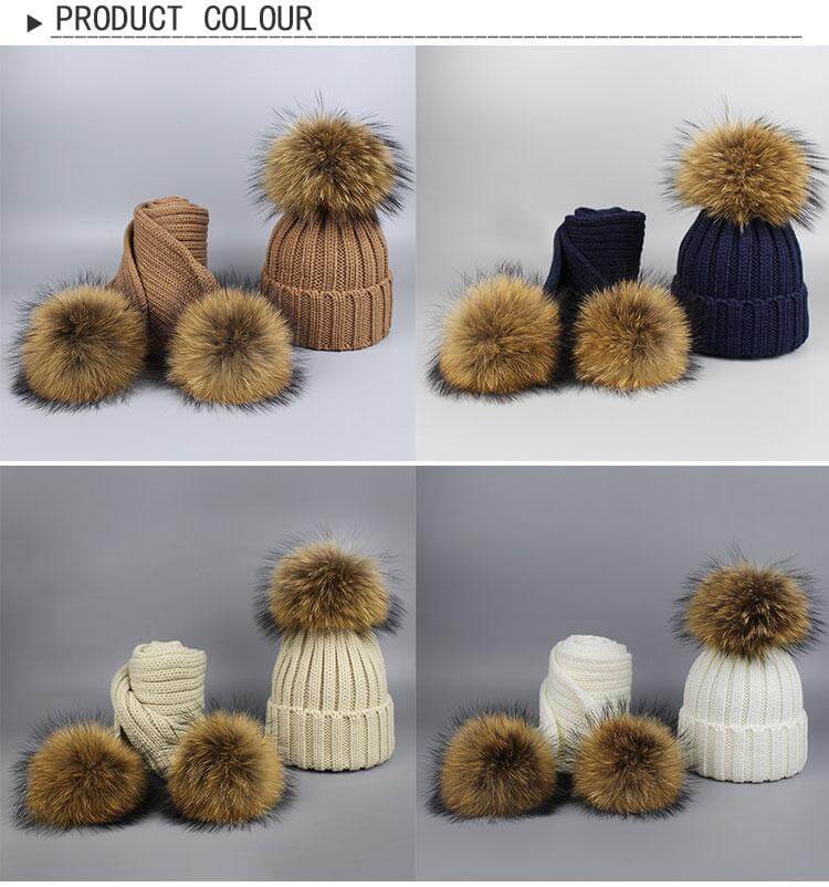 Warm Knitted Fur Hat Scarf Set