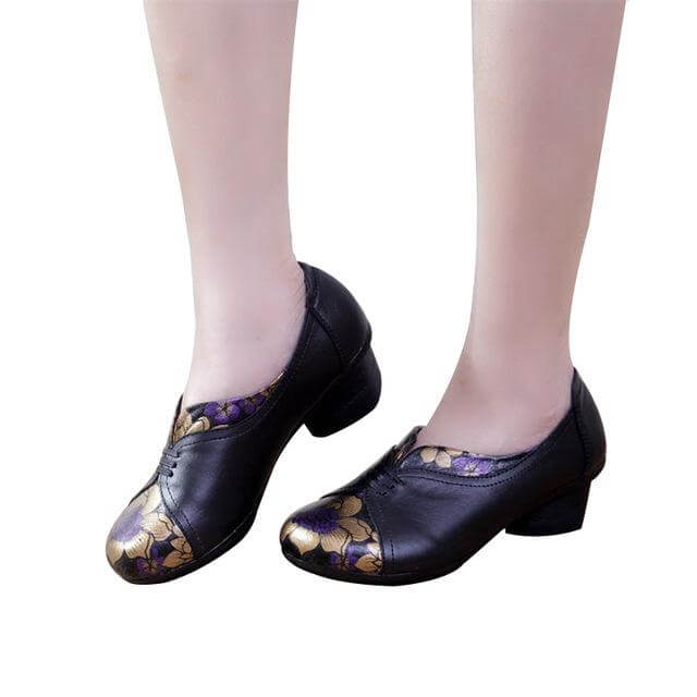 Vintage Soft Single Thick Heel Handmade Shoes - Image 4