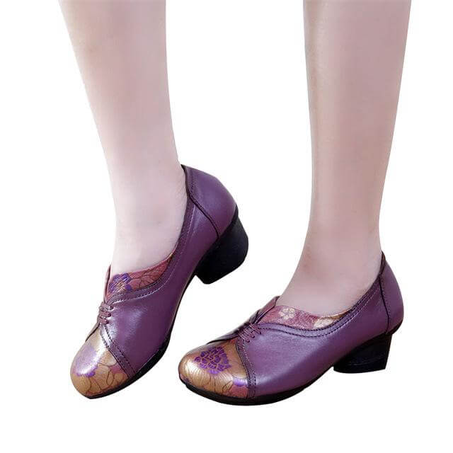 Vintage Soft Single Thick Heel Handmade Shoes - Image 2