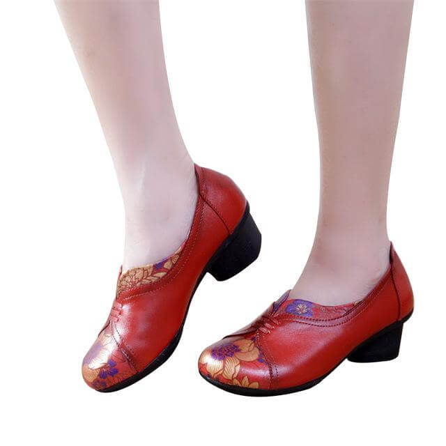 Vintage Soft Single Thick Heel Handmade Shoes - Image 7