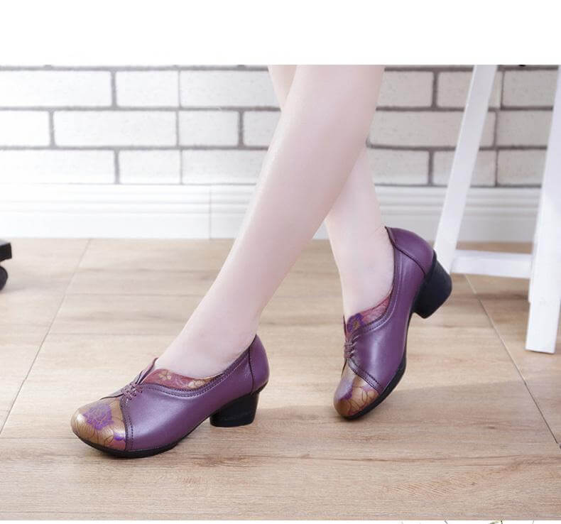 Vintage Soft Single Thick Heel Handmade Shoes