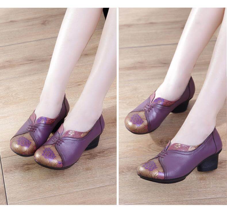 Vintage Soft Single Thick Heel Handmade Shoes