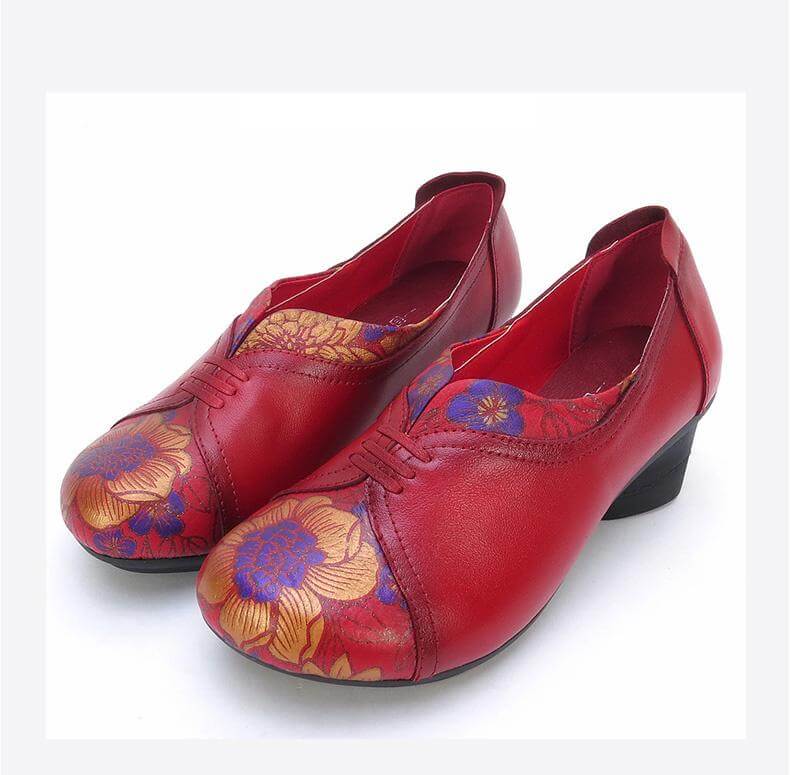Vintage Soft Single Thick Heel Handmade Shoes - Image 5