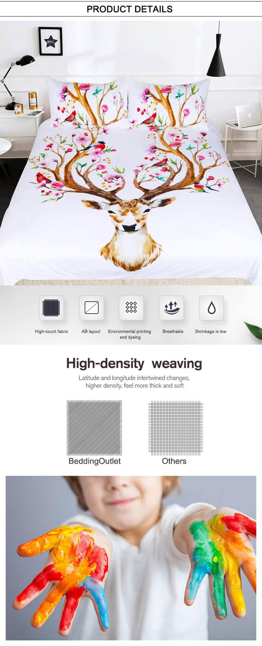 3pcs Elk Floral Moose Comfortable Duvet Cover Bedding Set - Image 3