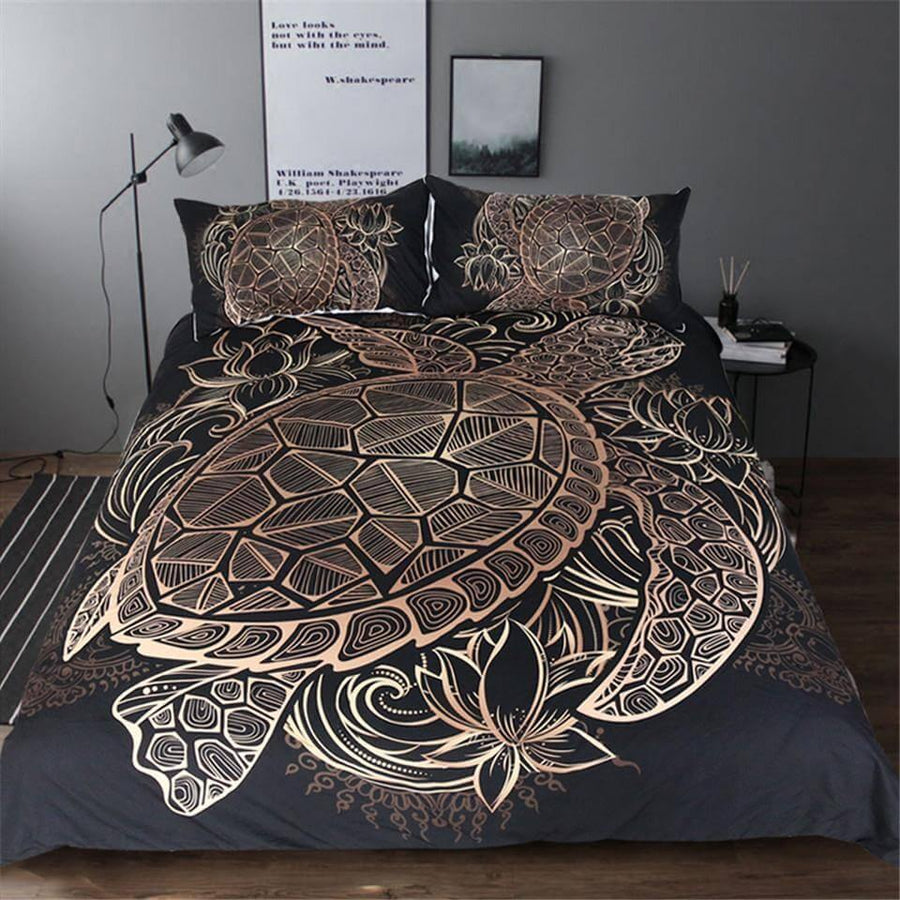 Luxury Turtles Golden Tortoise Comfortable Duvet Cover Bedding Set - Image 0