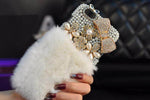 Crystal Diamond Bowknot Pearl Flower Rabbit Fur Iphone Case - MaviGadget