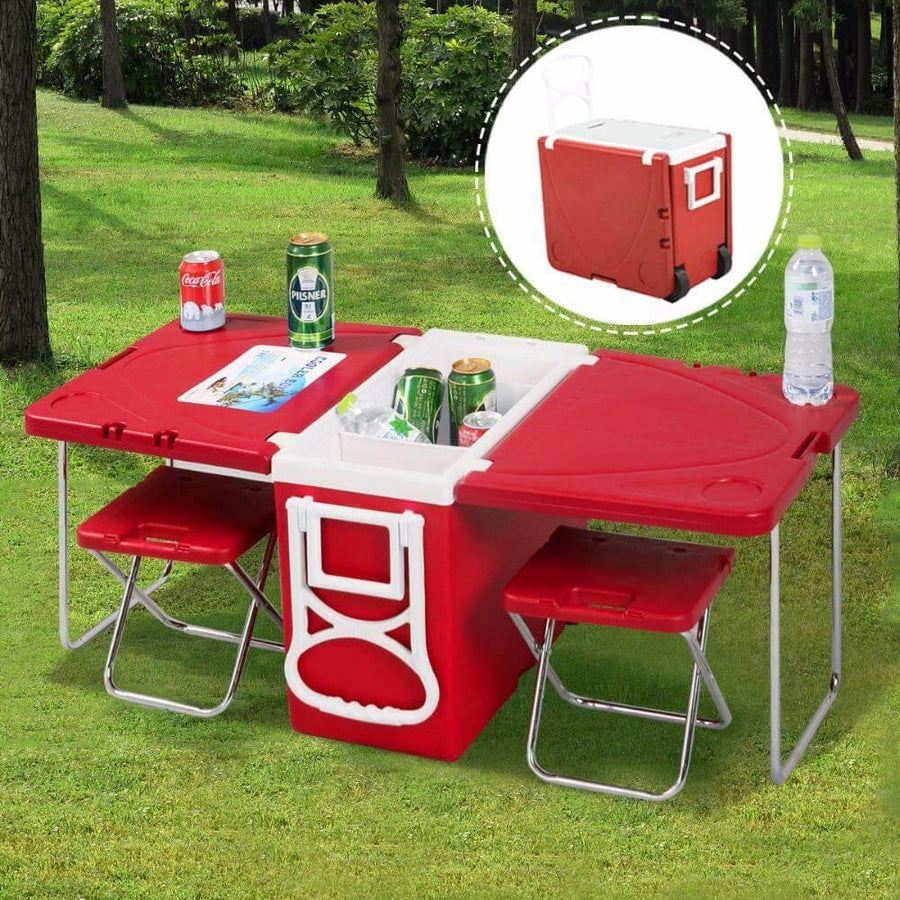 Multi Function Foldable Rolling Cooler Box Picnic Camping Outdoor Furniture Set - Image 0