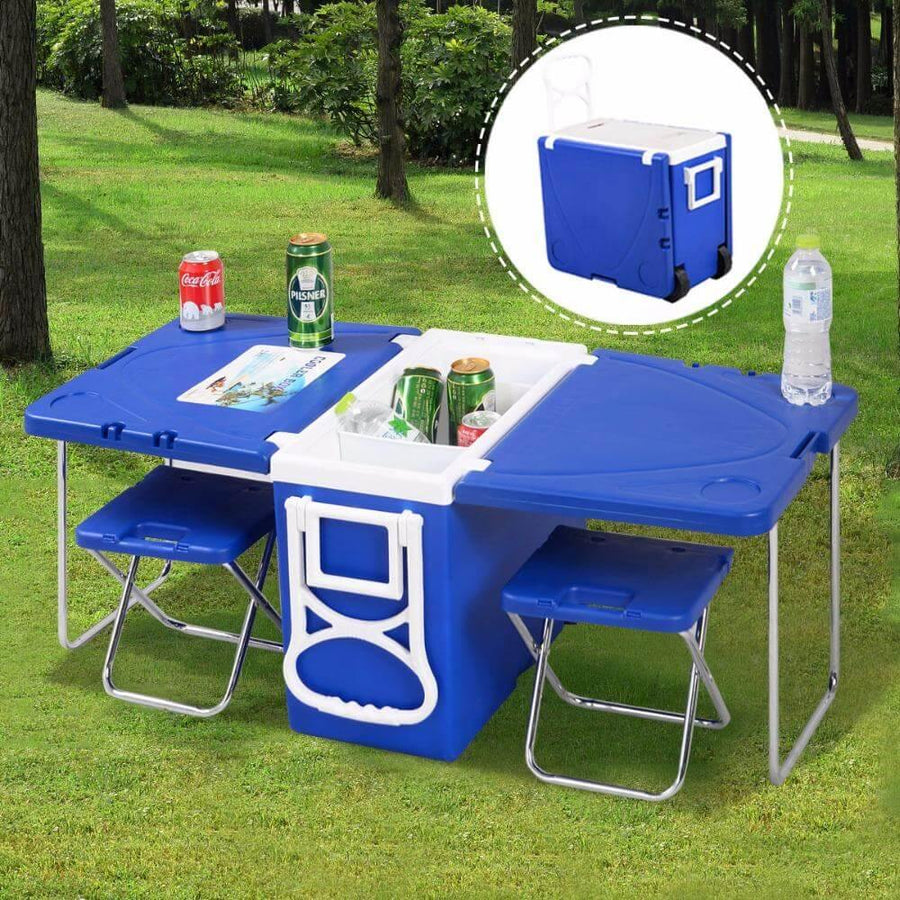 Multi Function Foldable Rolling Cooler Box Picnic Camping Outdoor Furniture Set - Image 5
