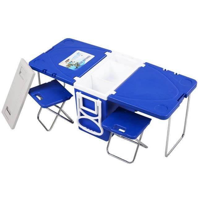 Multi Function Foldable Rolling Cooler Box Picnic Camping Outdoor Furniture Set - Image 2