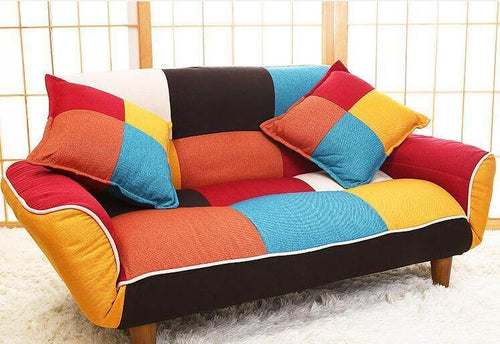Modern Adjustable Sofa and Loveseat in Colorful Line Fabric - Image 0