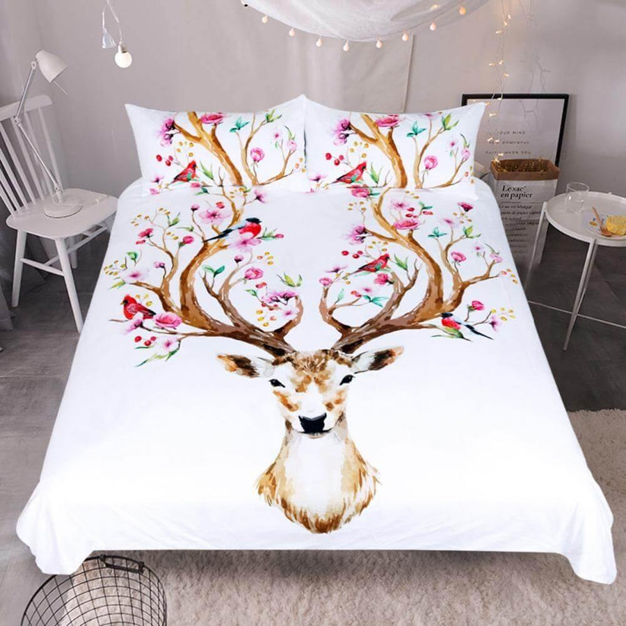 3pcs Elk Floral Moose Comfortable Duvet Cover Bedding Set - Image 0