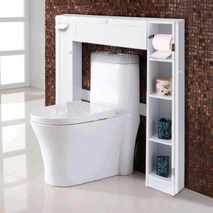 Wooden White Shelf Over The Toilet Storage Cabinet Drop Door Spacesaver Modern Bathroom Cabinets - Image 0