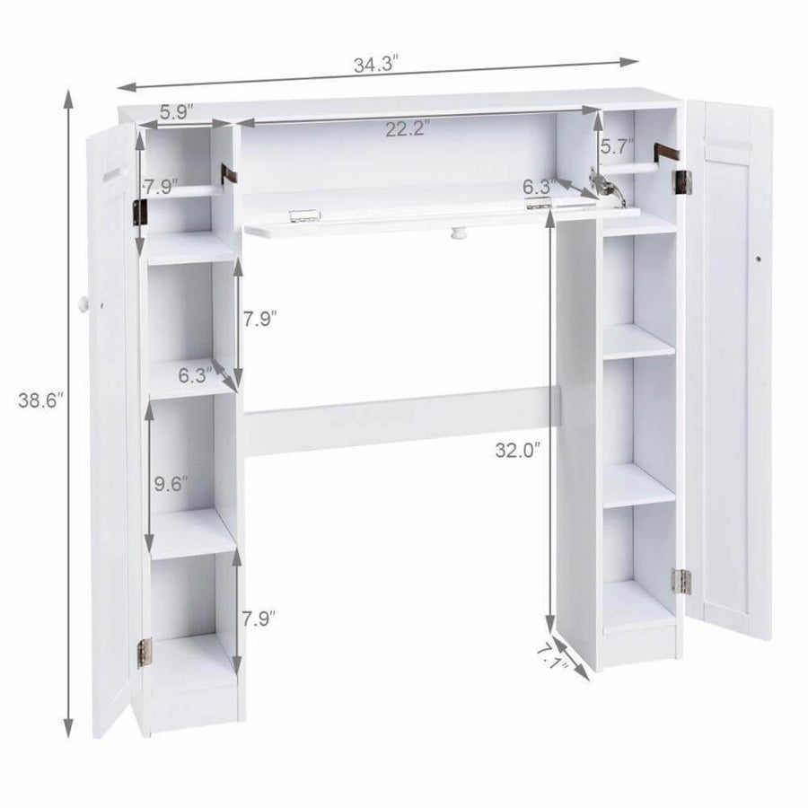 Wooden White Shelf Over The Toilet Storage Cabinet Drop Door Spacesaver Modern Bathroom Cabinets - Image 2