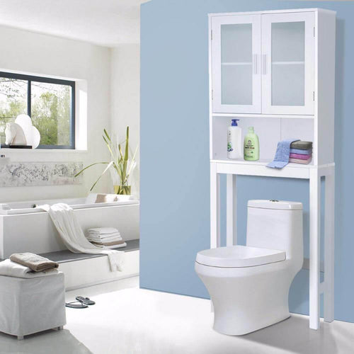 Wooden Over Toilet High Storage Cabinet Spacesaver Organizer - Image 0